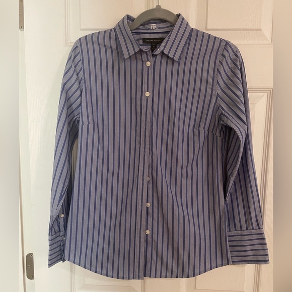 Banana republic Blue Button Down Shirt with Vertical Stripes - Picture 2 of 6